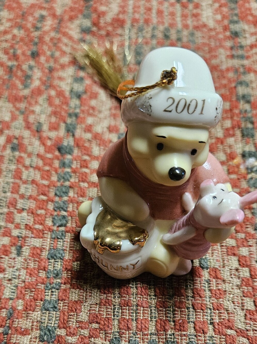 Winnie the Pooh Pink & Gold Ceramic Ornament - 2001